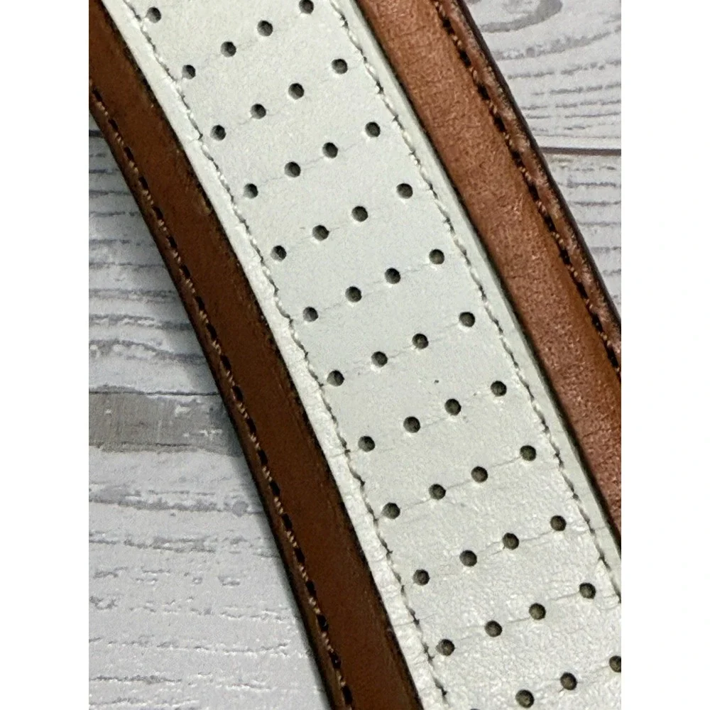 Vintage Brown and Ivory Perforated Leather Belt Men 45